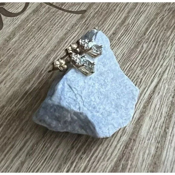 925 Sterling Silver Gold Vermeil Blue Topaz & Diamond Stud Post Earrings 1.2g - Picture 5 of 12